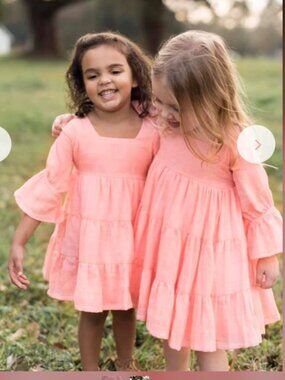 NWT Girls Well Dressed Wolf Pink Coral Julia Dress 100% Cotton Tiered A-line 6